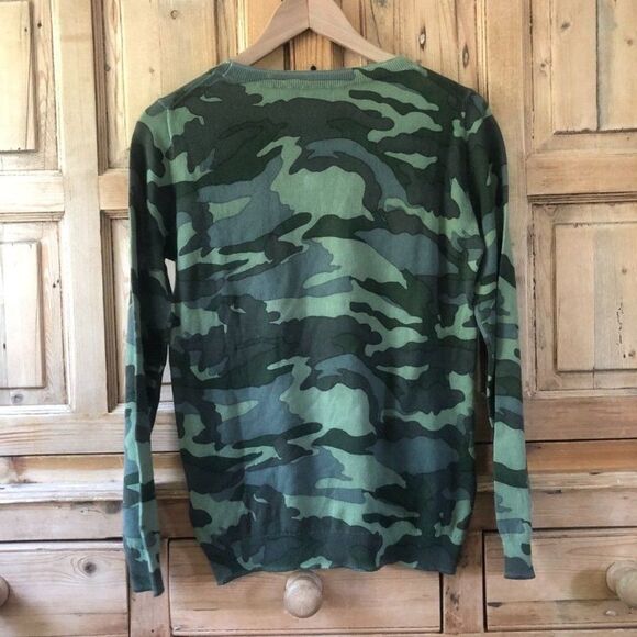 J. Crew Crewneck Camo Print Lightweight Sweater Green Cotton Womens Size XS‎ - Picture 5 of 8